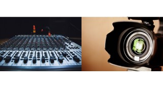 An audio mixing console. A video camera.